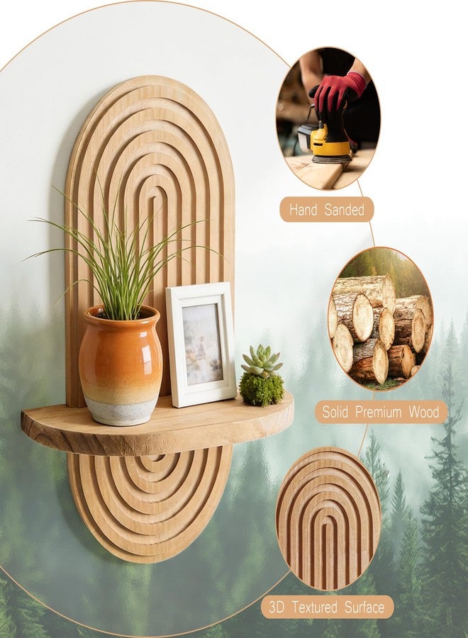 Heiple Set of 2 Boho Arched Floating Shelves 15.7”x 7.8” Plant Wooden Hanging Shelf for Living Room Bedroom Nursery Mid Century Modern Wall Decor Office Holding Planter (Brown, 11.7 * 15.7) - Image 3