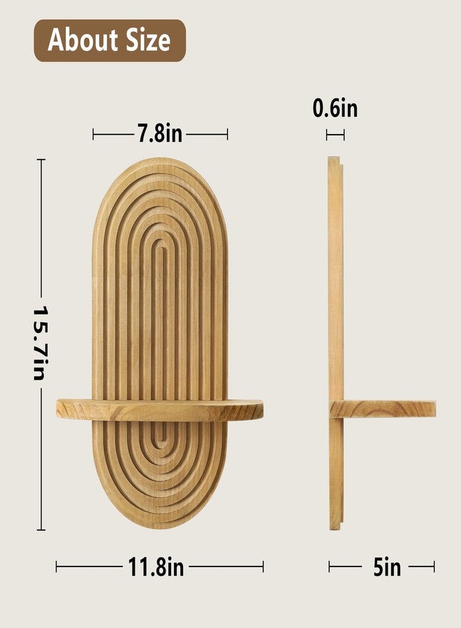 Heiple Set of 2 Boho Arched Floating Shelves 15.7”x 7.8” Plant Wooden Hanging Shelf for Living Room Bedroom Nursery Mid Century Modern Wall Decor Office Holding Planter (Brown, 11.7 * 15.7) - Image 4