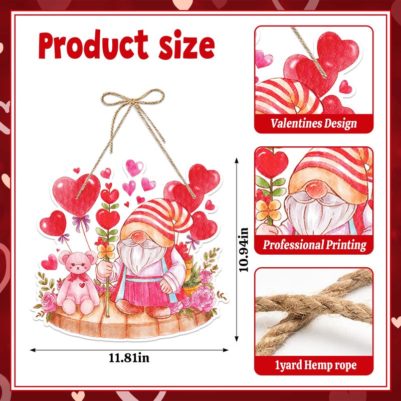 ALIBBON 2 Pieces Valentine's Day Door Sign Happy Valentines Day Flower Gnome Door Decor for Home Pink Red Heart Paper Hanging Decorations for Front Door Porch Wall Window Indoor Outdoor - Image 2