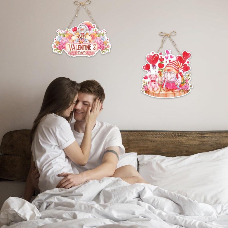 ALIBBON 2 Pieces Valentine's Day Door Sign Happy Valentines Day Flower Gnome Door Decor for Home Pink Red Heart Paper Hanging Decorations for Front Door Porch Wall Window Indoor Outdoor - Image 5