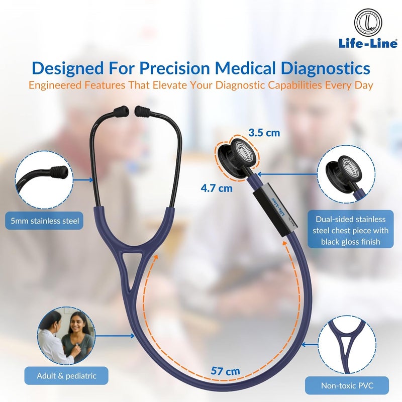 Lifeline L3 Titanium Stethoscope (Dark Blue) | Dual Side Diaphragm Chest Piece for Adult and Paediatric | 2-way Tube | Best for Doctors - Image 3