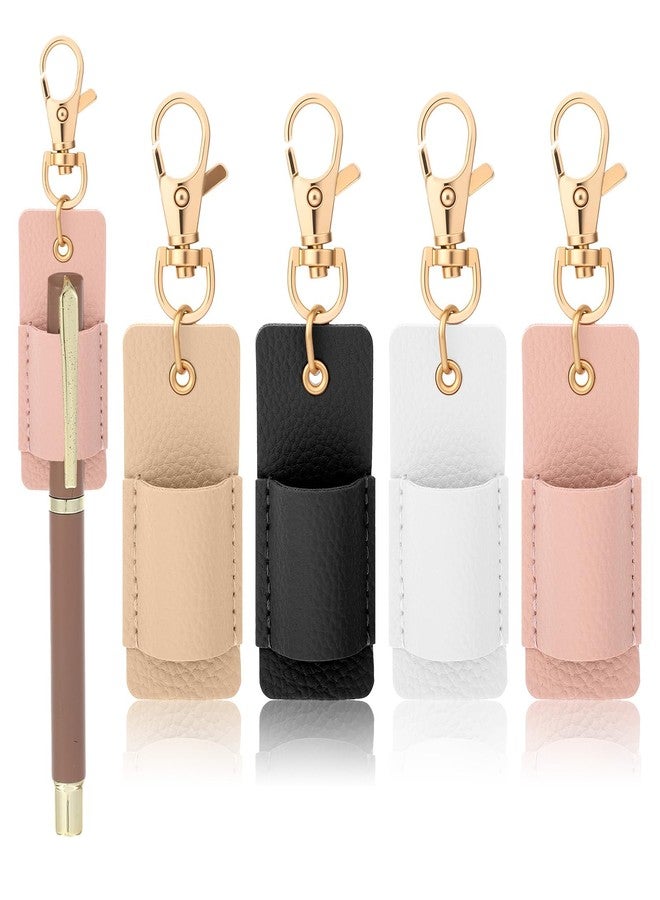 Nogeqi 4 Pcs Pen Holder for Lanyard Portable Anti-Lost Single Pen Lanyard Badge, Pocket PU Leather Pens Keychain Holder for Nurses Courier Clerk Office School - Image 1