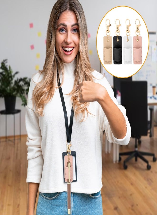 Nogeqi 4 Pcs Pen Holder for Lanyard Portable Anti-Lost Single Pen Lanyard Badge, Pocket PU Leather Pens Keychain Holder for Nurses Courier Clerk Office School - Image 2