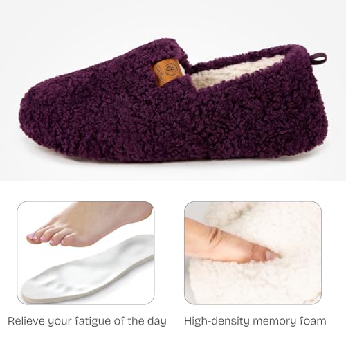 EverFoams Women’s Soft Curly Full Slippers Memory Foam Lightweight House Shoes Cozy Loafer with Polar Fleece Lining Dark Aubergine,9-10 US - Image 3