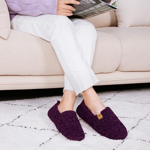 EverFoams Women’s Soft Curly Full Slippers Memory Foam Lightweight House Shoes Cozy Loafer with Polar Fleece Lining Dark Aubergine,9-10 US - Image 2
