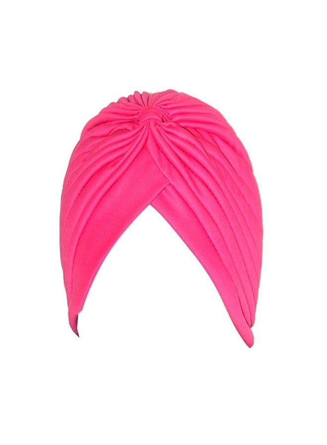 BISMAADH Women's Pleated Head Wrap Knit Bonnet Turban/Pleated Stretchable Polyester Women’s Turban Head Cover/Sun Cap (Pink) Pre Tied