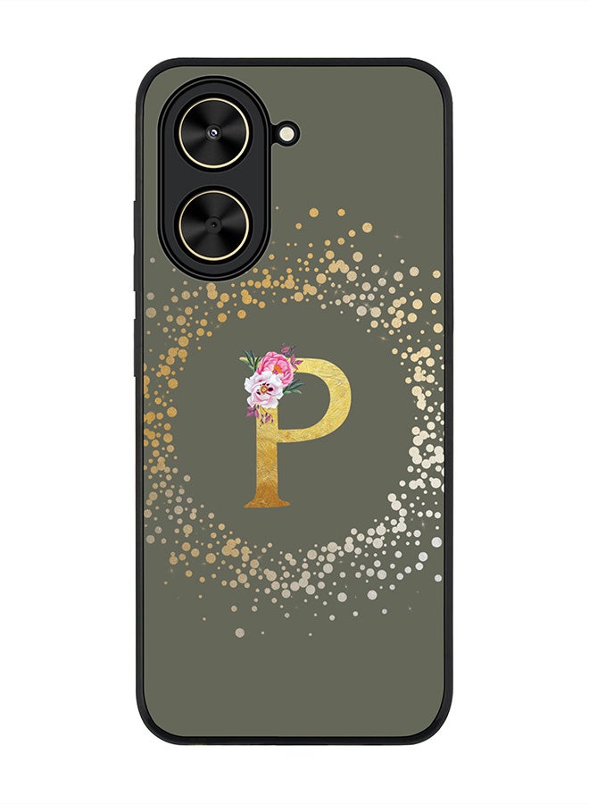 Stylizedd For Xiaomi Poco C71 / Redmi A5 4G Case,Slim fit Camera Protection, Shockproof Thin Phone cover  - Custom Monogram Floral - P  (Olive Green )