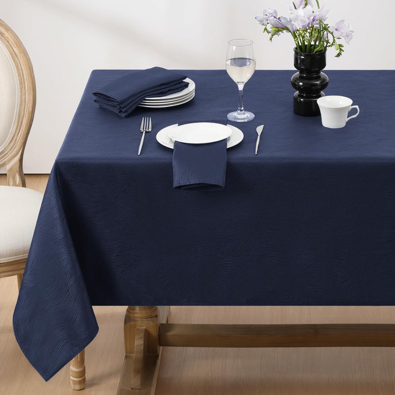 Softalker Jacquard Rectangle Tablecloth Swirl Design Waterproof Stain Resistant Table Cover Wrinkle Free Heavy Weight Table Cloths for DinnerPartiesHoliday  52 x 70 Inch Navy Blue