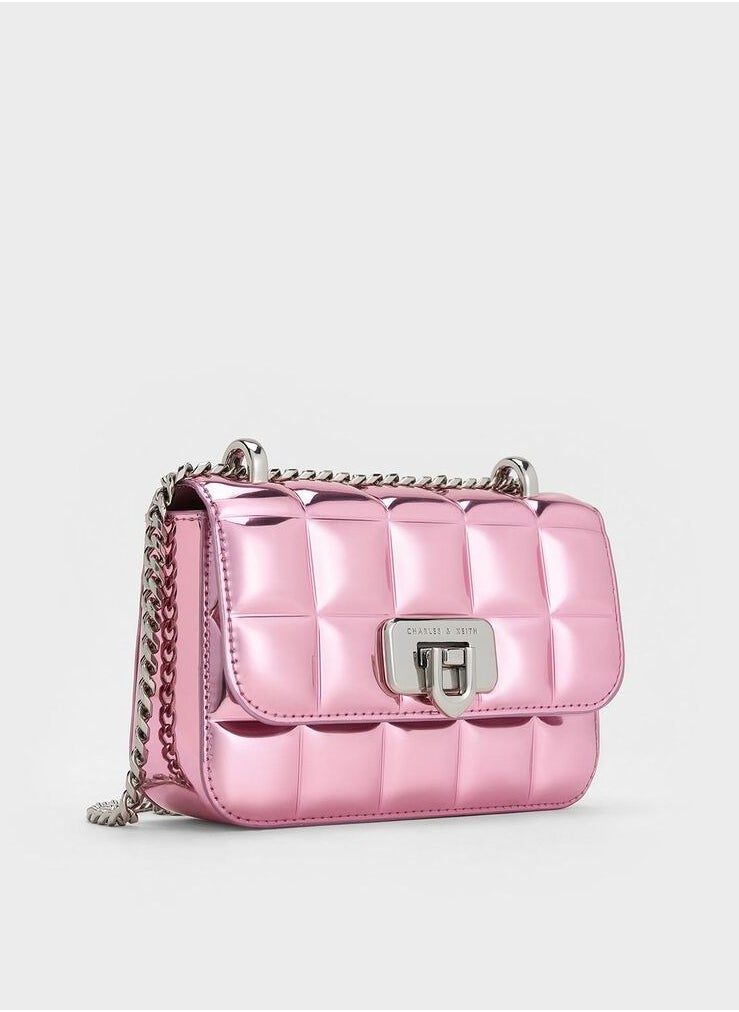 Charles & Keith Charles & Keith Metal Square Quilted Chain Tote  - Image 2