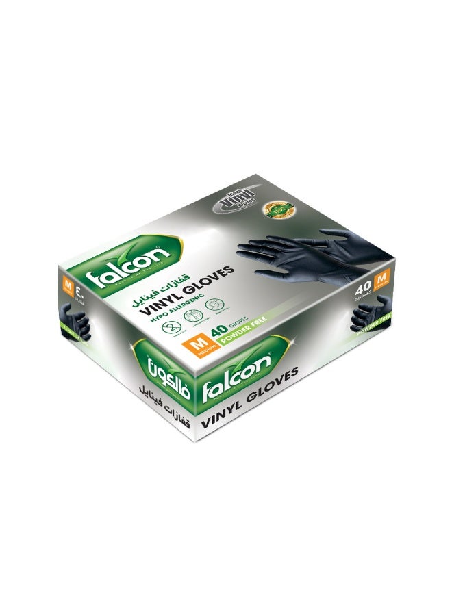 Falcon Powder Free Black Vinyl Gloves Size Medium 40 Pieces 1 Packet - Image 2