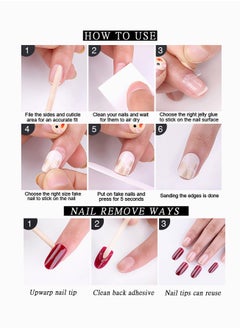 SYOSI Nail Tips, Press on Nails Long Fake Nais Acrylic Ballet French 3D Rhinestones 24 Pcs  - Image 5