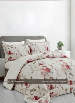 Inrest Home 4-Piece Bed Set - Single Comforter (170x230 cm), Fitted Sheet, 2 Pillow Covers - Elegant White with Red Roses Design 