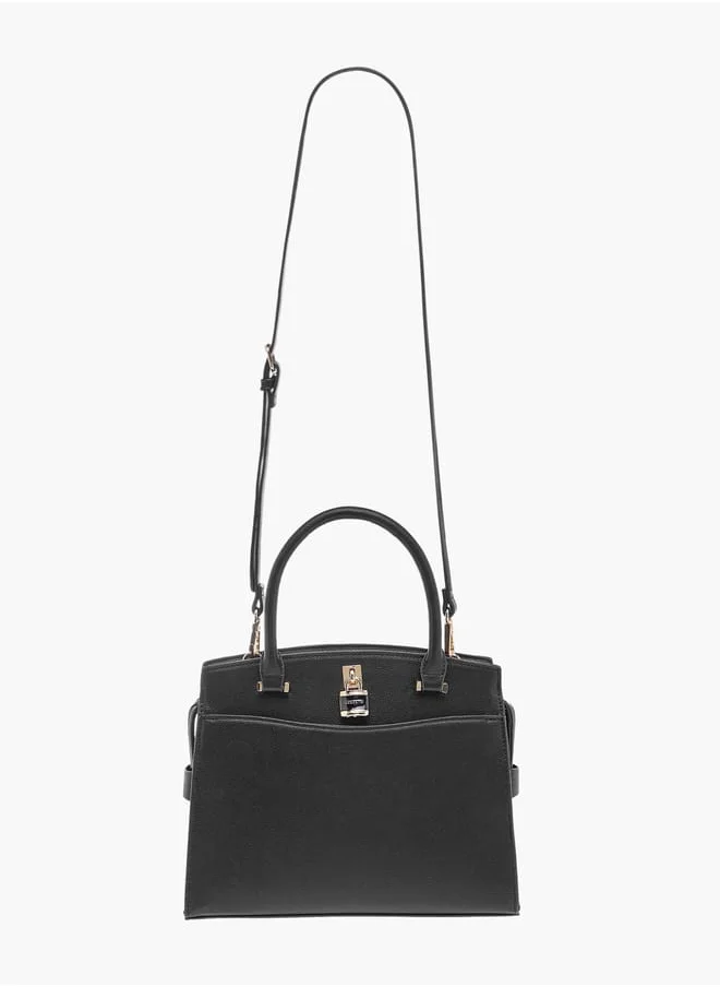 سيليست Solid Tote Bag with Lock Charm and Detachable Strap