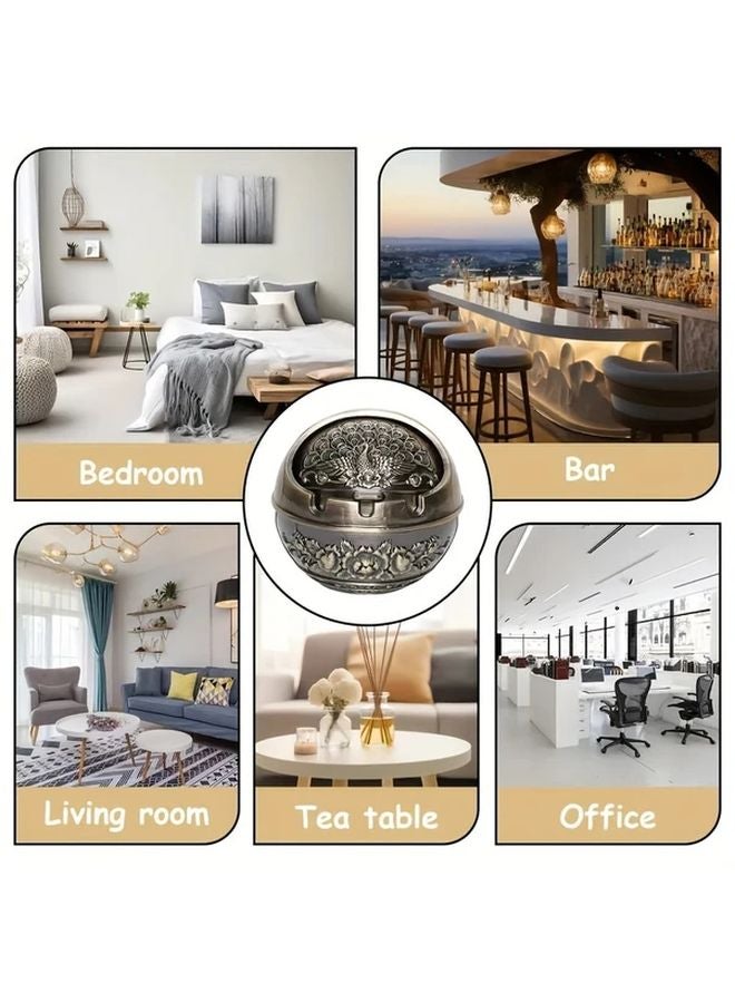 Red Copper Metal Peacock Print Ashtray Portable Cigarette Butt Holder with Lid - Image 4