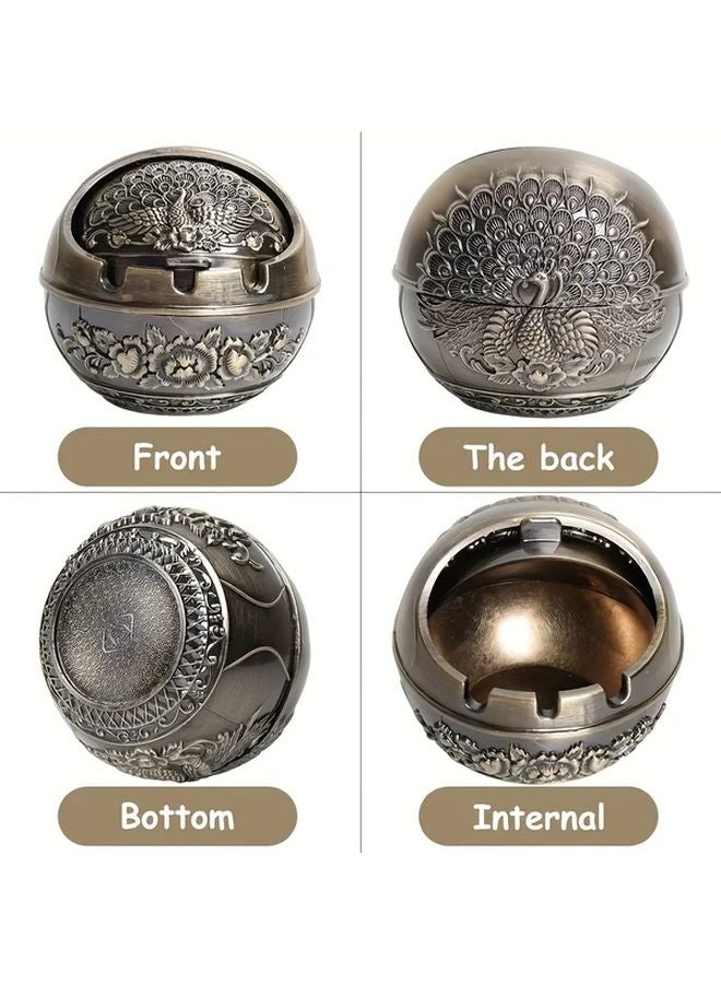 Red Copper Metal Peacock Print Ashtray Portable Cigarette Butt Holder with Lid - Image 5