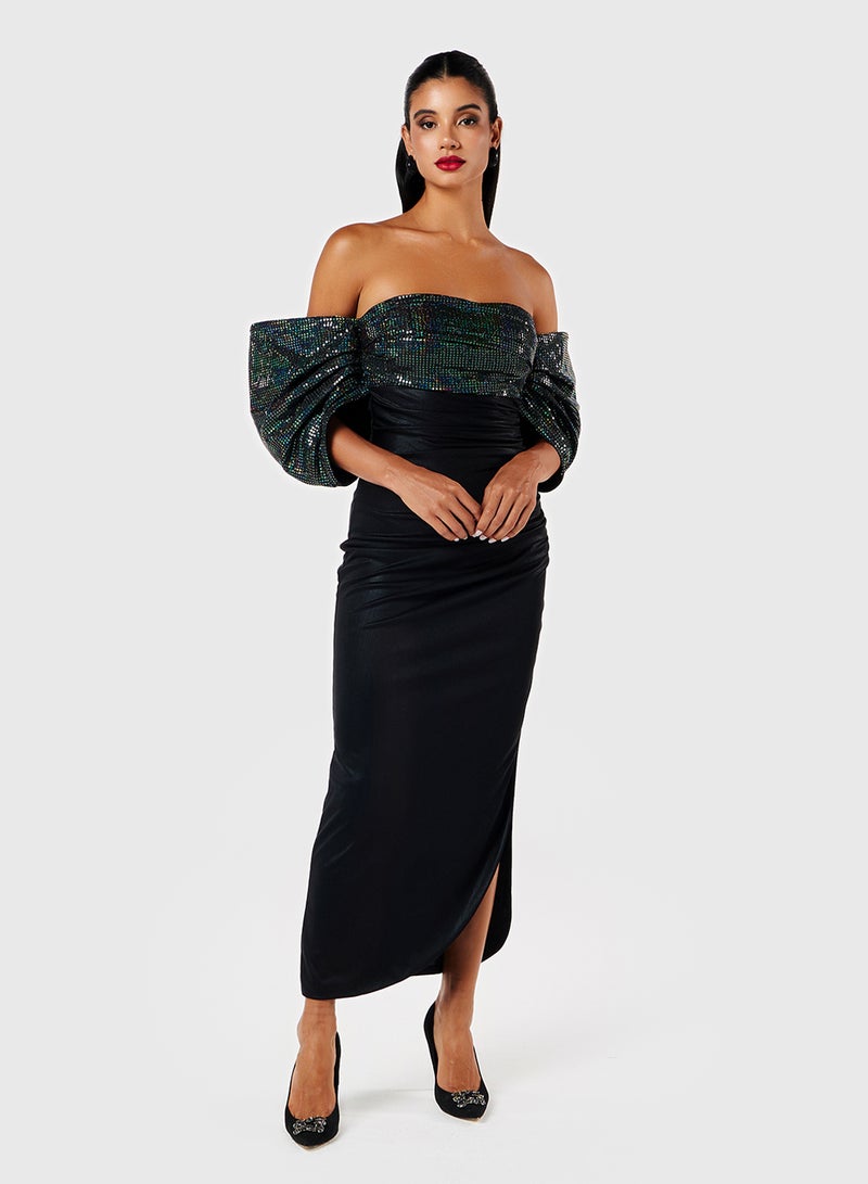 Threadz by Ajooni Off-Shoulder Sequin Dress - Image 4