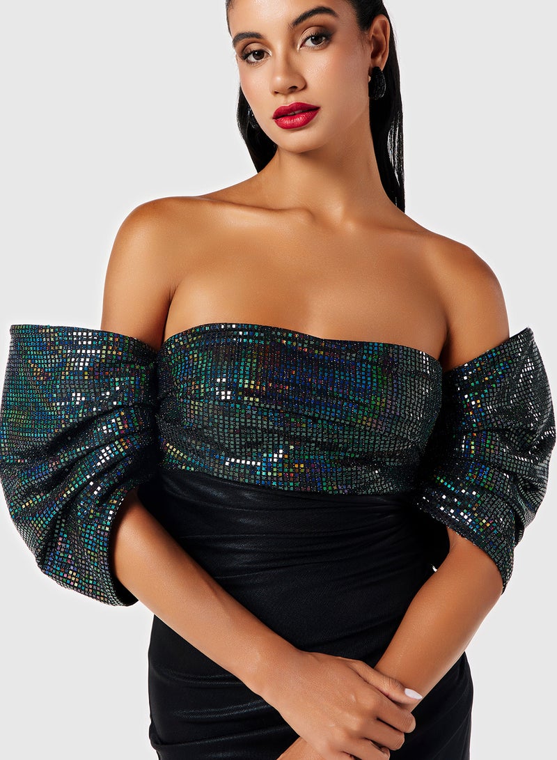 Threadz by Ajooni Off-Shoulder Sequin Dress - Image 3