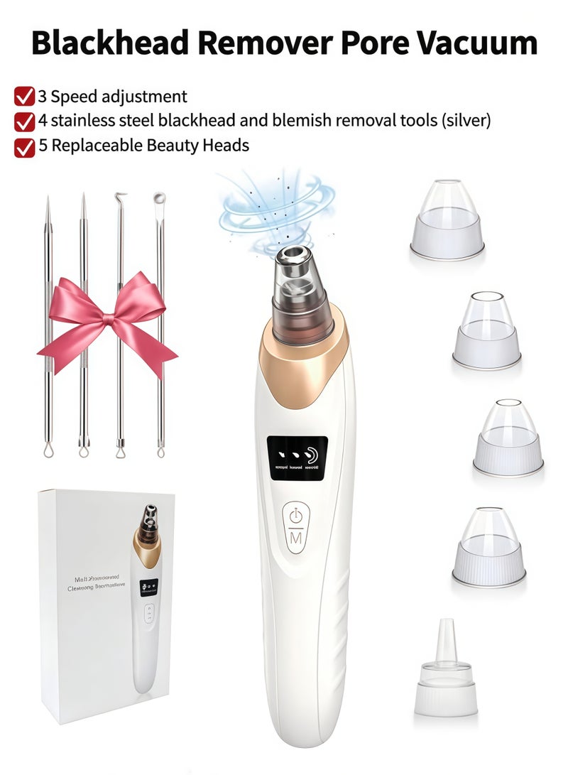Blackhead Remover Pore Vacuum Kit -Blackhead Extractor Tool with 3 Adjustable Suction Levels, 5 Probes, USB Rechargeable, Suitable for Women and Men (with 4 sliver acne needles) - Image 1