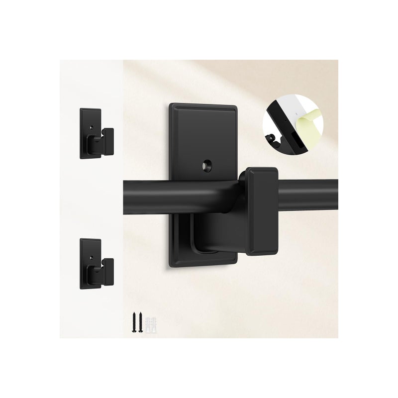 TKZTKZ No Drill Curtain Rod Brackets:Self Adhesive Curtain Rod Holders for Rod 5/8" No Screw,Heavy Duty Easy Curtain Rod Bracket No Drilling,No Damage Wall Renter Friendly Curtain Rod Hooks Black,2PCS - Image 1