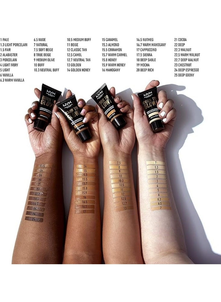 NYX Professional Makeup Born to Glow Radiant Foundation, Iridescent Finish, Buildable Medium Coverage, Vegan Formula, Shade: Mocha - Image 4