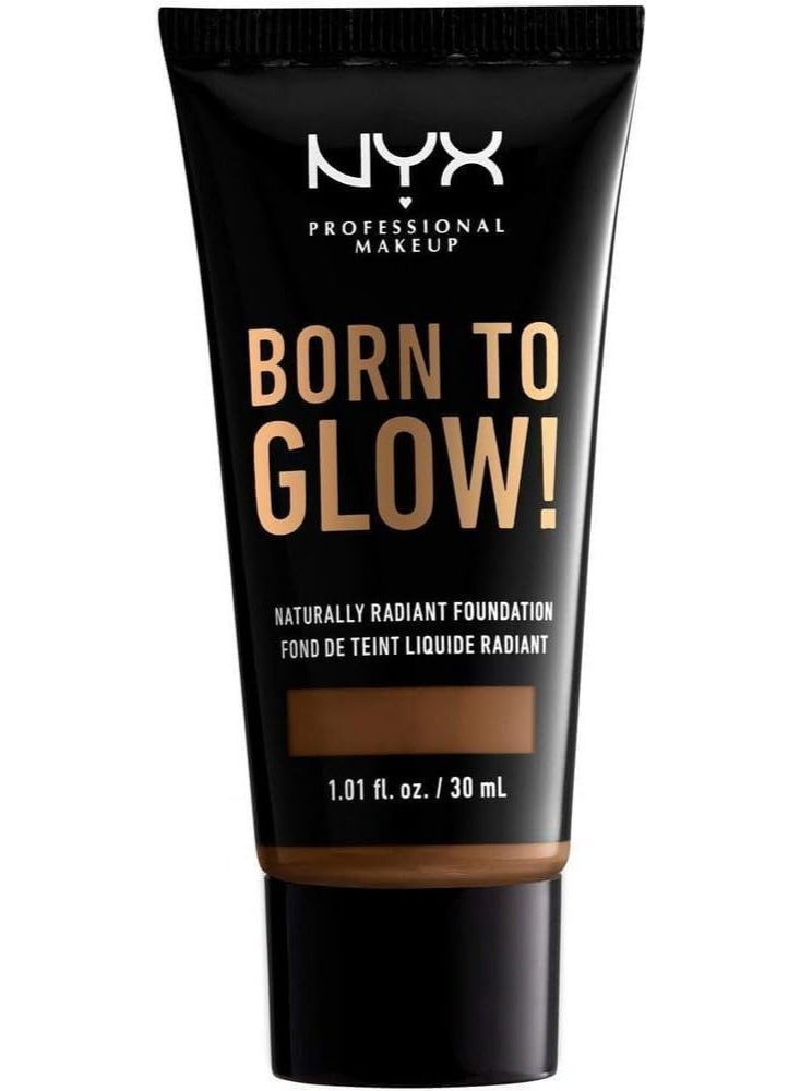 NYX Professional Makeup Born to Glow Radiant Foundation, Iridescent Finish, Buildable Medium Coverage, Vegan Formula, Shade: Mocha - Image 1