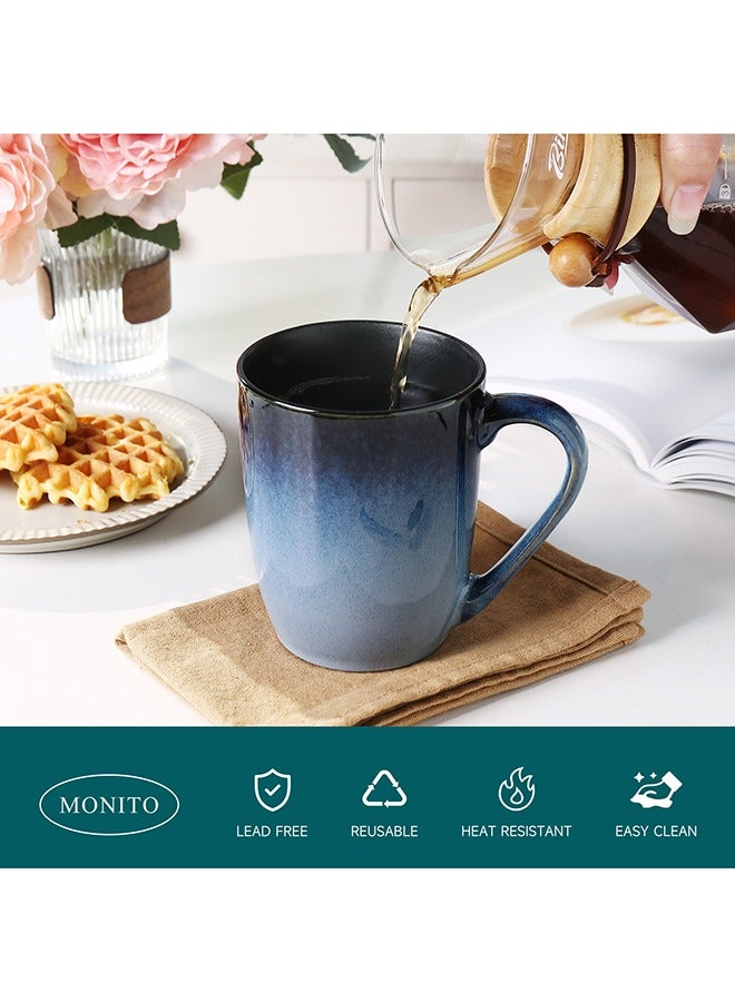 MONITO 6 Piece Set Ceramic Coffee Mugs, 14oz, Modern Design with Handle for Tea, Latte, Cappuccino,Milk - Blue  - Image 4