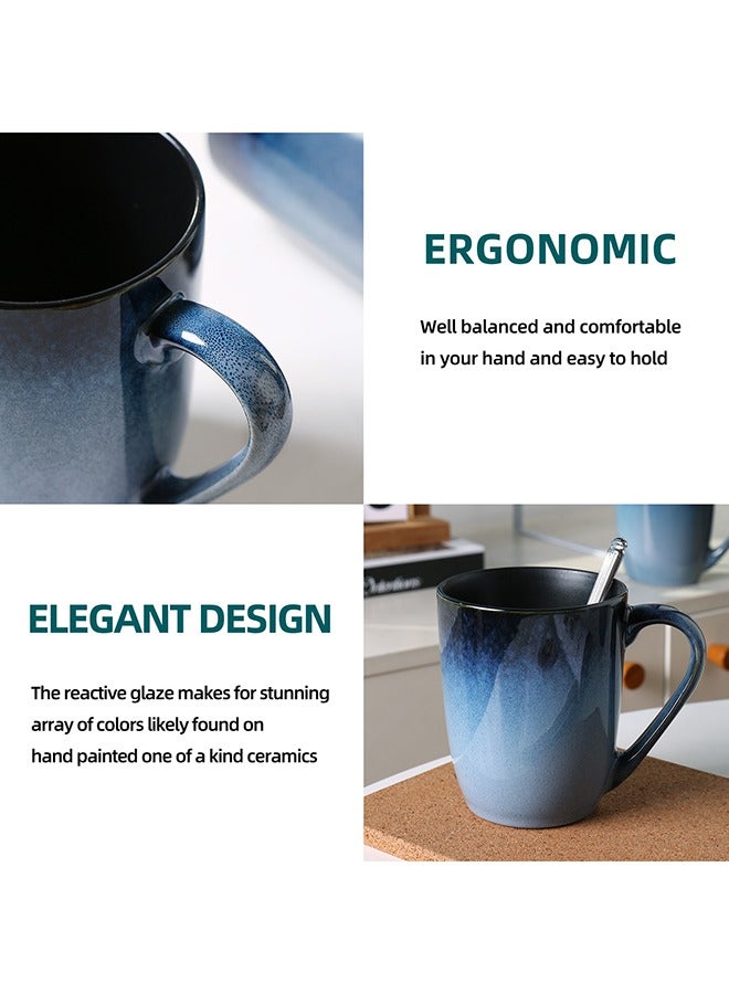 MONITO 6 Piece Set Ceramic Coffee Mugs, 14oz, Modern Design with Handle for Tea, Latte, Cappuccino,Milk - Blue  - Image 5
