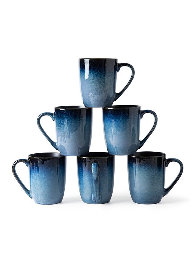 MONITO 6 Piece Set Ceramic Coffee Mugs, 14oz, Modern Design with Handle for Tea, Latte, Cappuccino,Milk - Blue  - Image 1