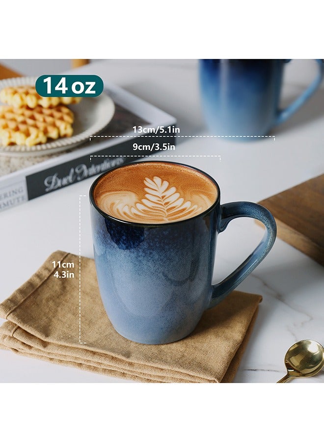 MONITO 6 Piece Set Ceramic Coffee Mugs, 14oz, Modern Design with Handle for Tea, Latte, Cappuccino,Milk - Blue  - Image 2
