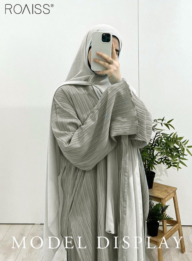 roaiss 2-Piece Pressed Wrinkle Material Women'S Loose Long-Sleeved Top And Elastic Waist Skirt Fashion And Versatile Commuting Suit - Image 2