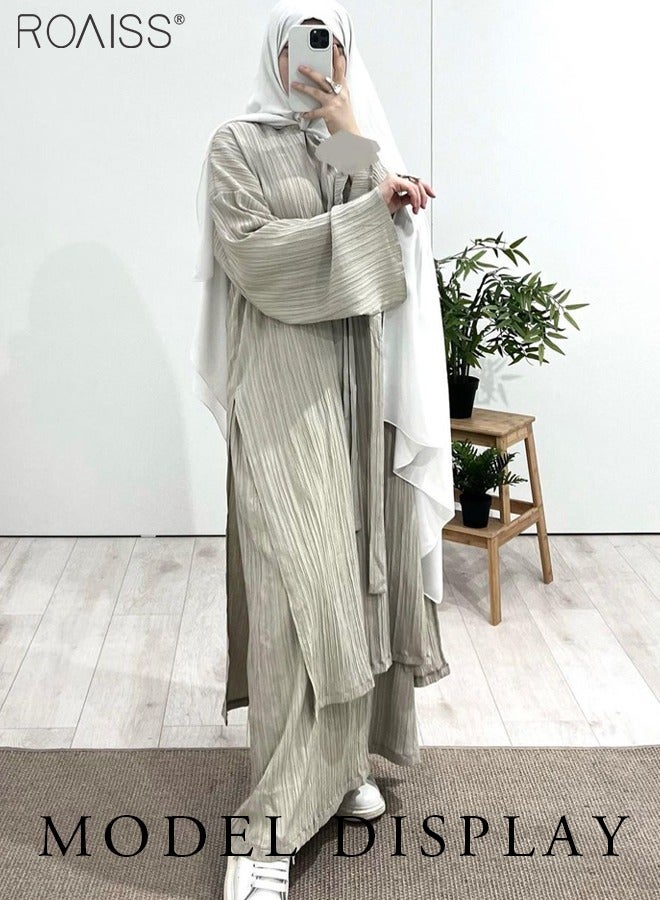 roaiss 2-Piece Pressed Wrinkle Material Women'S Loose Long-Sleeved Top And Elastic Waist Skirt Fashion And Versatile Commuting Suit - Image 3