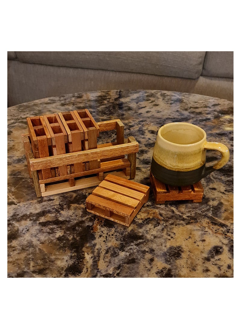 IDL ABODE IDL ABODE Wooden Coaster 6 Pcs wooden coasters & Coaster stand 