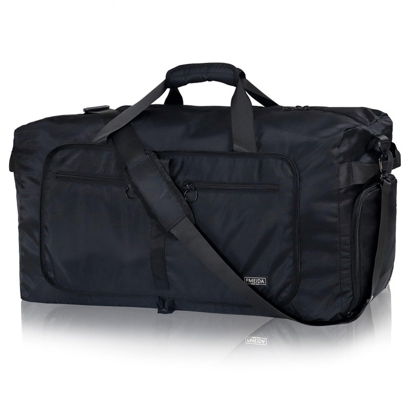 Fmeida 65L Duffle Bag with Shoes Compartment, Foldable Travel Duffel Bags for Men Women, Large Packable Travel Bag Water Repellent & Tear Resistant (Black) - Image 1