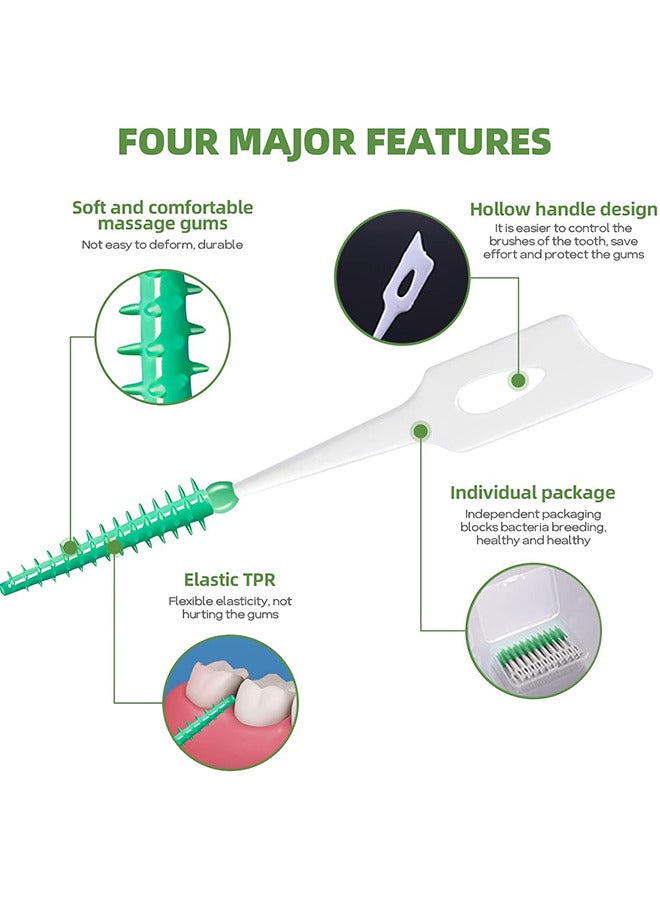 فرش بين الأسنان مزدوجة الاستخدام ، 150 قطعة سيليكون مزدوج الاستخدام مع علبة تخزين ، خيط تنظيف الأسنان ، أدوات تنظيف الأسنان (أخضر) - Image 5