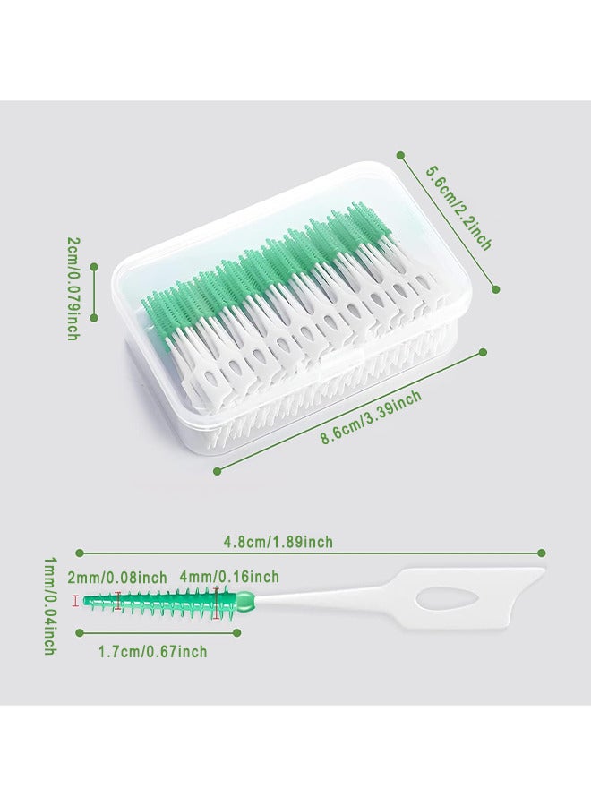 فرش بين الأسنان مزدوجة الاستخدام ، 150 قطعة سيليكون مزدوج الاستخدام مع علبة تخزين ، خيط تنظيف الأسنان ، أدوات تنظيف الأسنان (أخضر) - Image 2