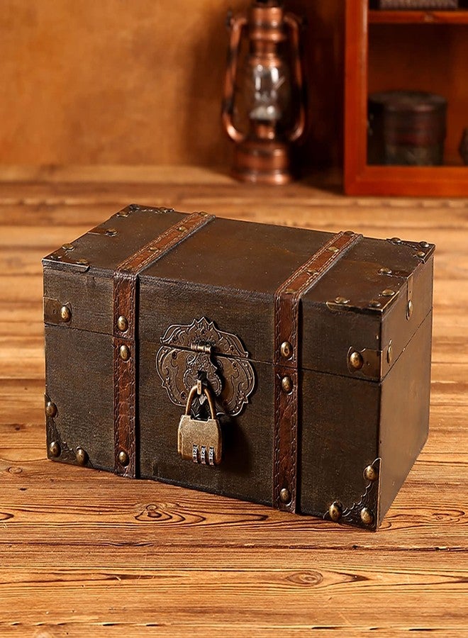 Flylin Vintage Wooden Storage Box With Lock, Treasure Jewelry Chest Decorative Treasure Jewelry Chest Wooden Storage and Decorative Box Home Decoration Jewelry Storing Storage Organizer (Grey) - Image 2
