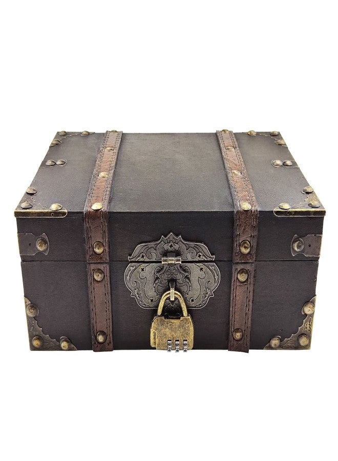 Flylin Vintage Wooden Storage Box With Lock, Treasure Jewelry Chest Decorative Treasure Jewelry Chest Wooden Storage and Decorative Box Home Decoration Jewelry Storing Storage Organizer (Grey) - Image 1