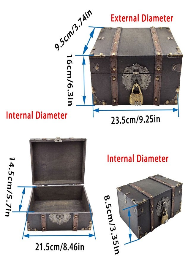 Flylin Vintage Wooden Storage Box With Lock, Treasure Jewelry Chest Decorative Treasure Jewelry Chest Wooden Storage and Decorative Box Home Decoration Jewelry Storing Storage Organizer (Grey) - Image 3