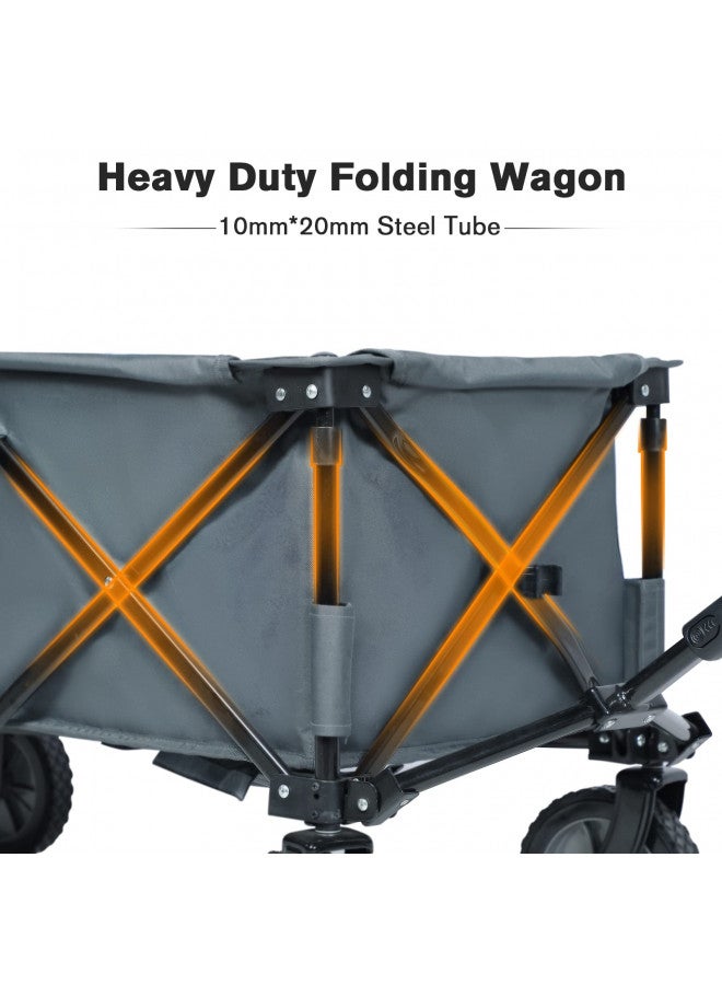Timber Ridge TIMBER RIDGE Collapsible Wagon Cart, Heavy Duty Foldable Garden Cart with Side Pocket and Cup Holders, Folding Utility Wagon for Garden, Sports, Shopping and Camping, Grey 