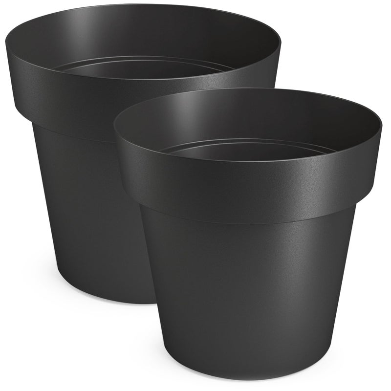 Matte Flower Pot, Plastic Flower Pot, Decorative Flower Pot for Large and Small Flowers, Set of 2 Flower Pots, Flower Pots, Pots for Herbs, Black, Diameter 12 cm