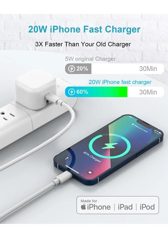 iPhone 20W Fast Charger | USB C Wall Fast Charger with USB C to Lightning Cable Compatible with iPhone 14/14 Pro/14 Pro Max/13/12/SE2020/11/XR/XS Max/X/iPad - Image 3