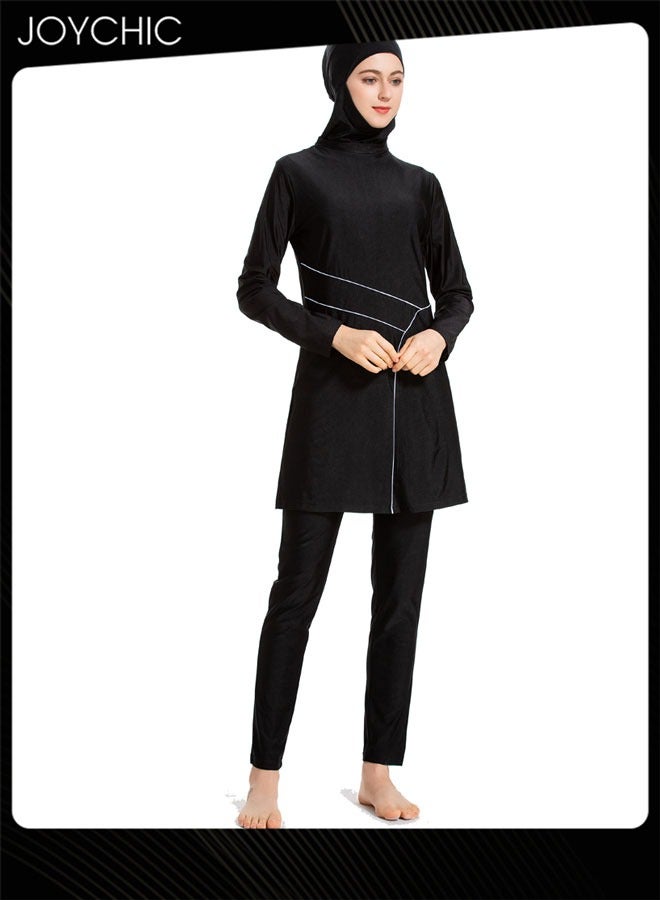 Joychic طقم ملابس سباحة إسلامية مكون من 3 قطع كاجوال صيفي مريح وواقي من الشمس بأكمام طويلة ملابس سباحة خفيفة الوزن للشاطئ باللون الأسود - Image 2