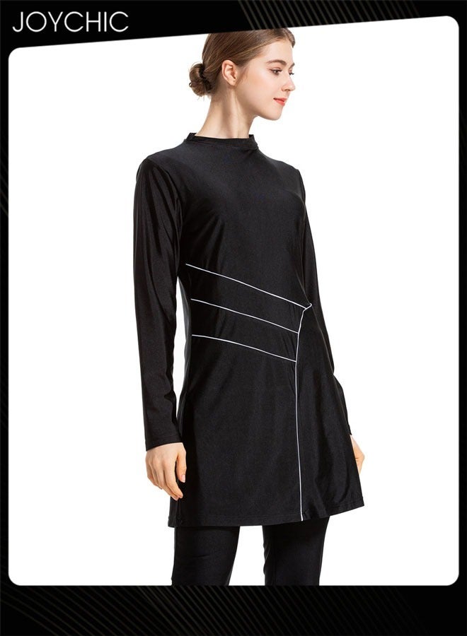 Joychic طقم ملابس سباحة إسلامية مكون من 3 قطع كاجوال صيفي مريح وواقي من الشمس بأكمام طويلة ملابس سباحة خفيفة الوزن للشاطئ باللون الأسود - Image 1