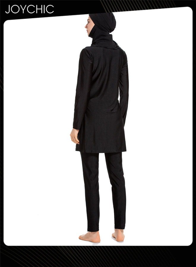 Joychic طقم ملابس سباحة إسلامية مكون من 3 قطع كاجوال صيفي مريح وواقي من الشمس بأكمام طويلة ملابس سباحة خفيفة الوزن للشاطئ باللون الأسود - Image 3