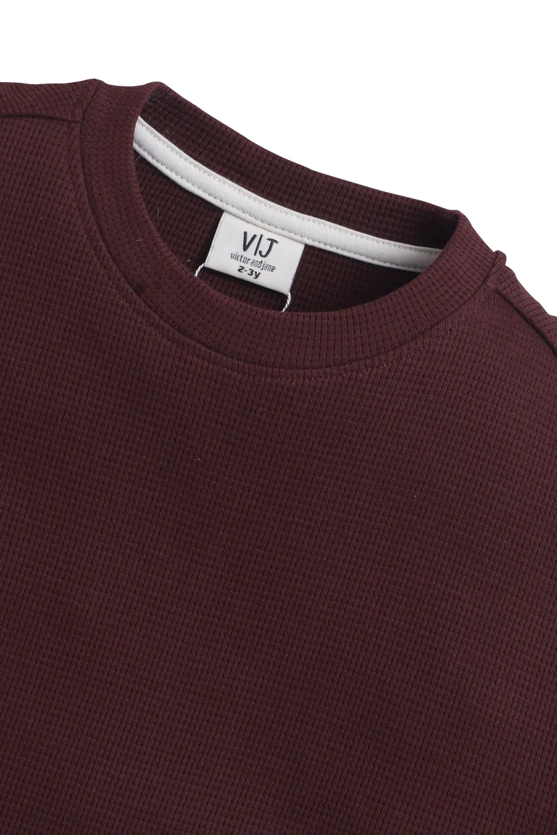 victor and jane Junior Boys Textured Cotton T-Shirt - Rust Red