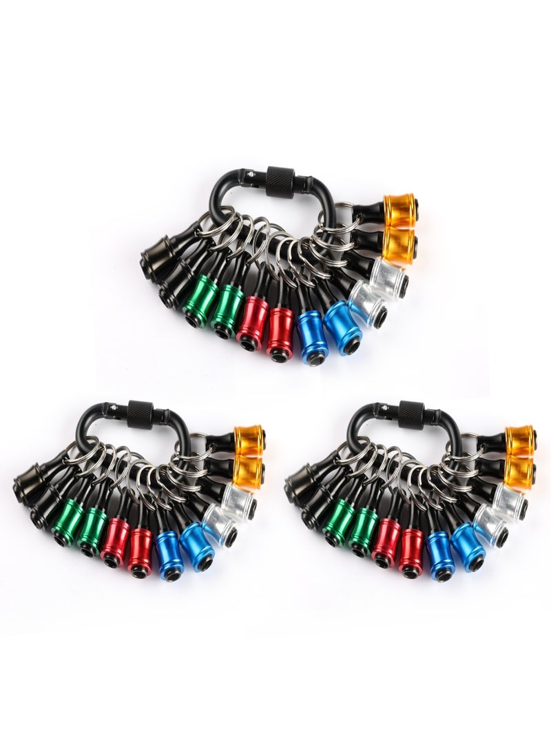 1/4inch Hex Shank Aluminum Alloy Screwdriver Bits Holder Extension Bar Drill Screw Adapter Change Keychain Portable（3 set 12PC color with black carabiner）