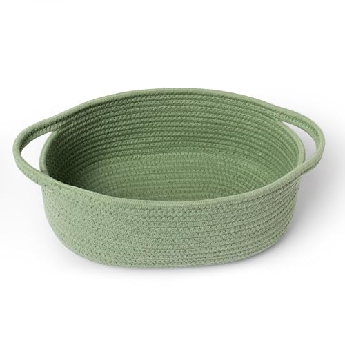 MEGASKET Green Woven Basket 13 x 9 x 5 Baskets for Gifts Empty Cute Cotton Rope Cat Dog Toy Bin Box Small Woven Bin for Organizing Green Room Decor Nursery Baby Cloth Diaper Storage Organizer - Image 1