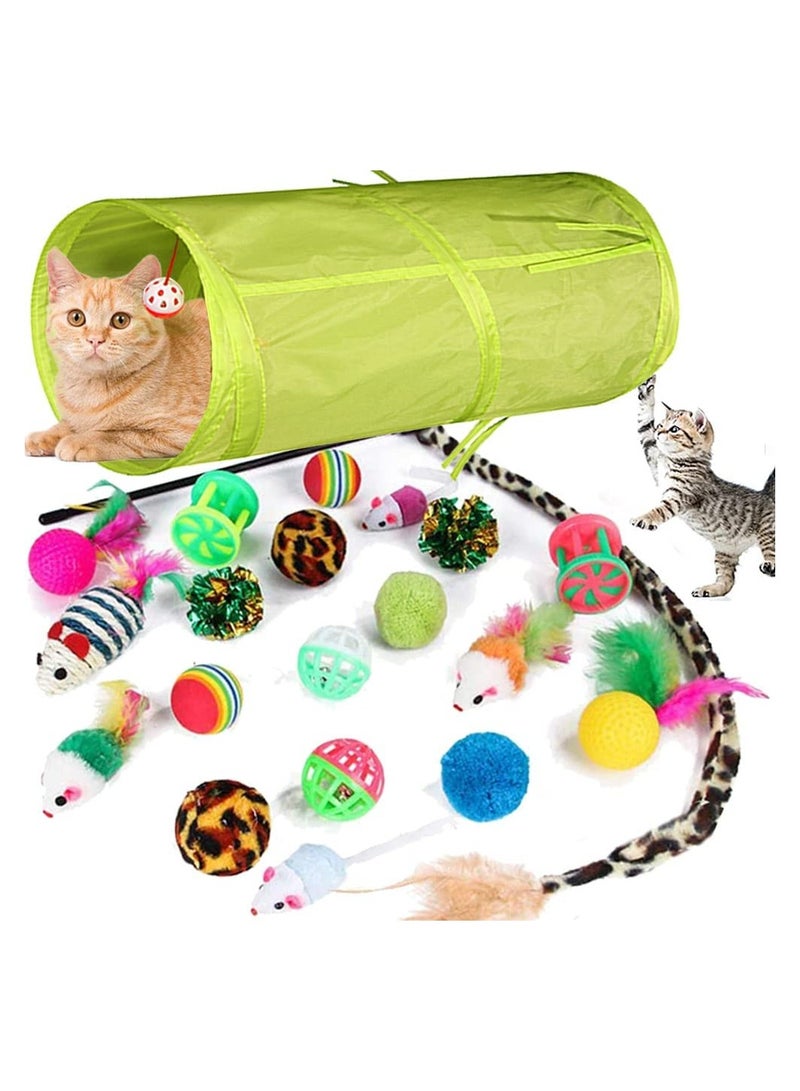 SOLARAE Cat Toys Set, Cat Tunnel Interactive Feather Teaser Wand Ball Toy Set, Kitten Toys for Indoor Cats, Cat mouse Toy, 21 Pcs - Image 1