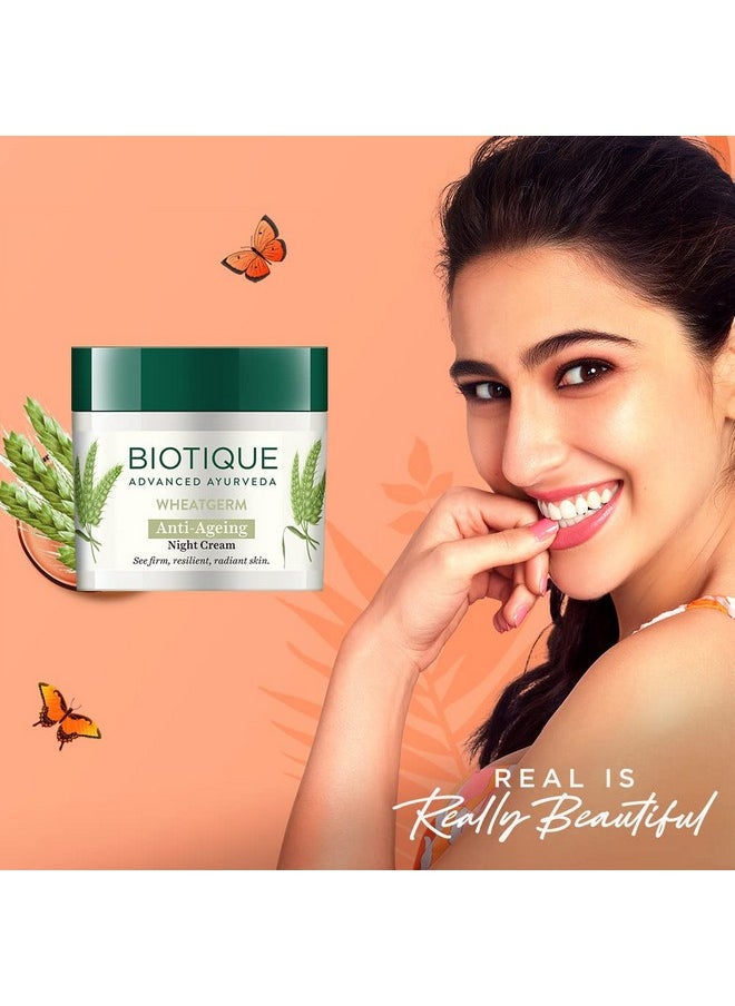 Biotique - Wheat Germ Anti- Ageing Night Cream | Reduces Fine Lines | Lightens Dark Spots | 100% Botanical Extracts | Suitable For All Skin Types | 50G - Image 1