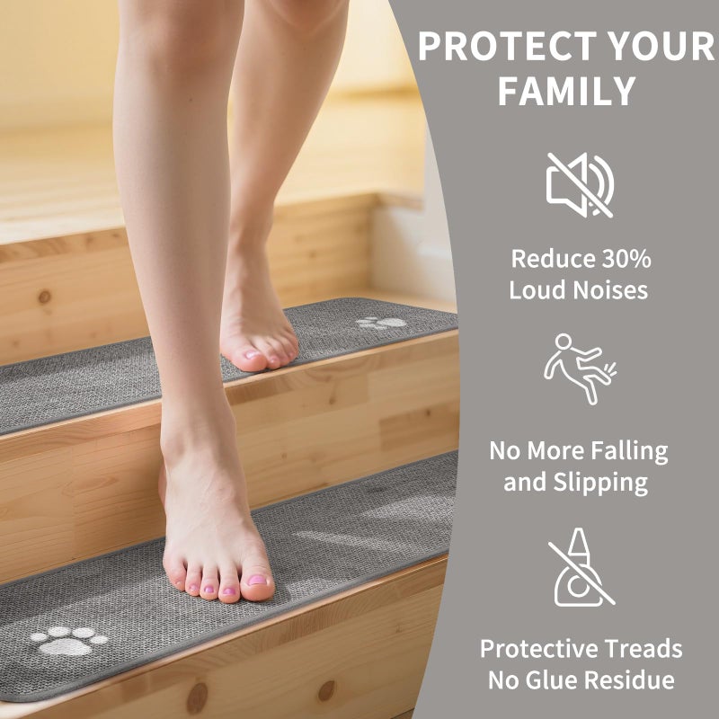 YDKGL Stair Treads Non Slip Indoor 15PCS, Rubber Backing Stair Runner Rugs for Wooden Steps, Residue Free Stair Carpet Treads for Kids Elders and Pets, Machine Washable Stair Mats, Gray, 8" x 30" - Image 3